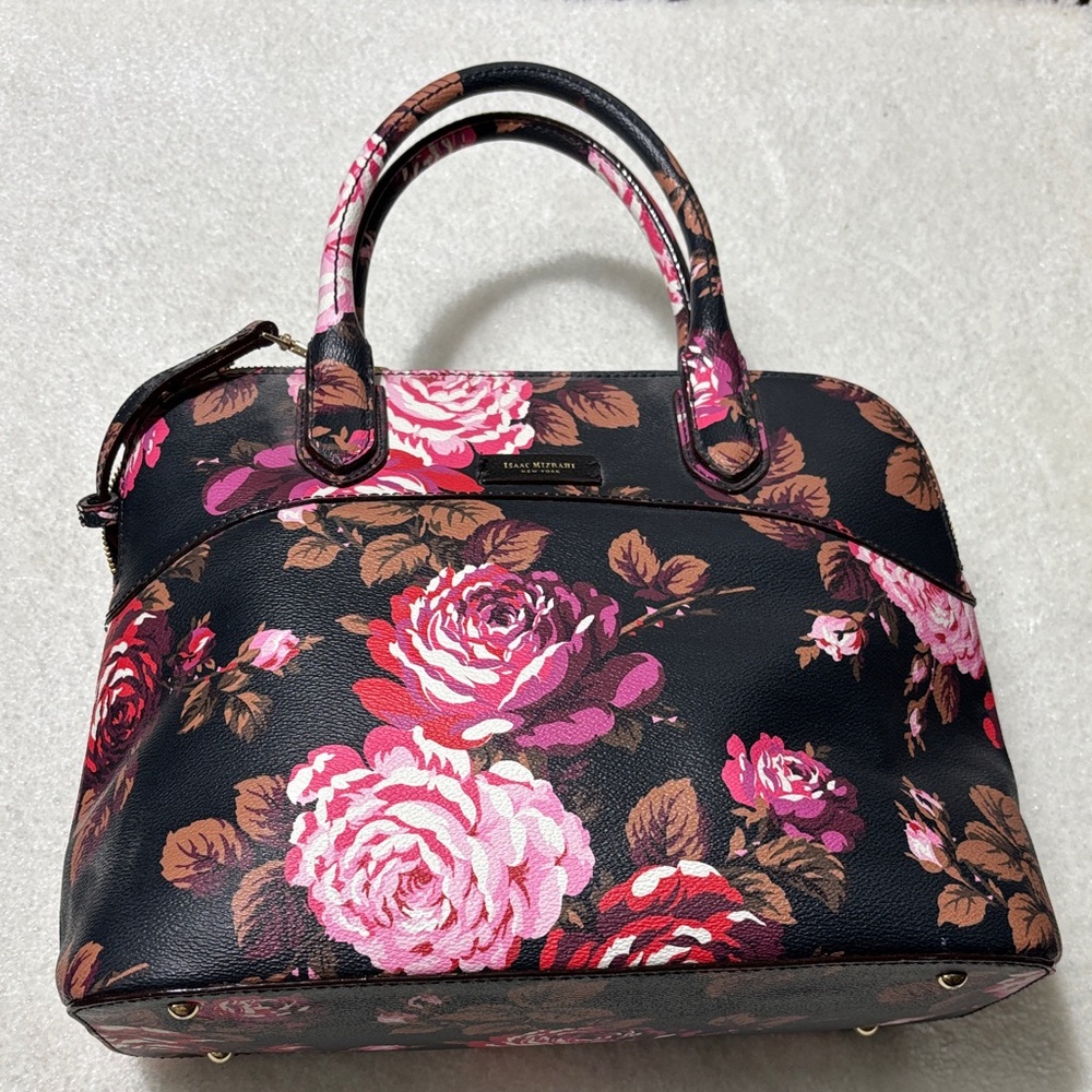 Isaac Mizrahi Black and Pink Floral Satchel